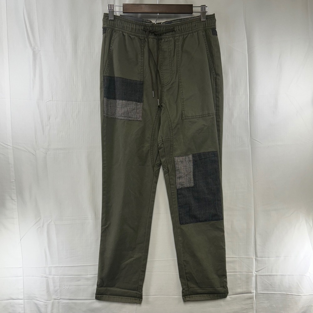 American Rag Jogger Pants Mens Small Olive Green Plaid Patchwork Slim Fit NEW